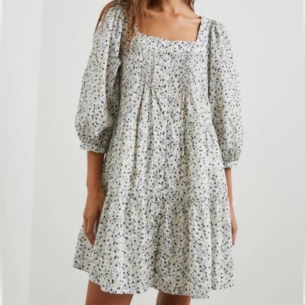 Rails Dress Size Large White Floral Pippa Watercolor Buds Puff Sleeve